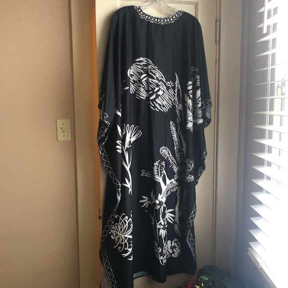 Bsubseach Women Black Print Half Sleeve Beach Kaftan Dress - Picture 6 of 6